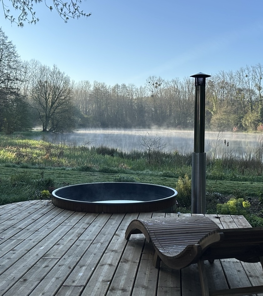 Arbre en fleurs sous ciel bleu – domaine des Reflets Roz, Bretagne